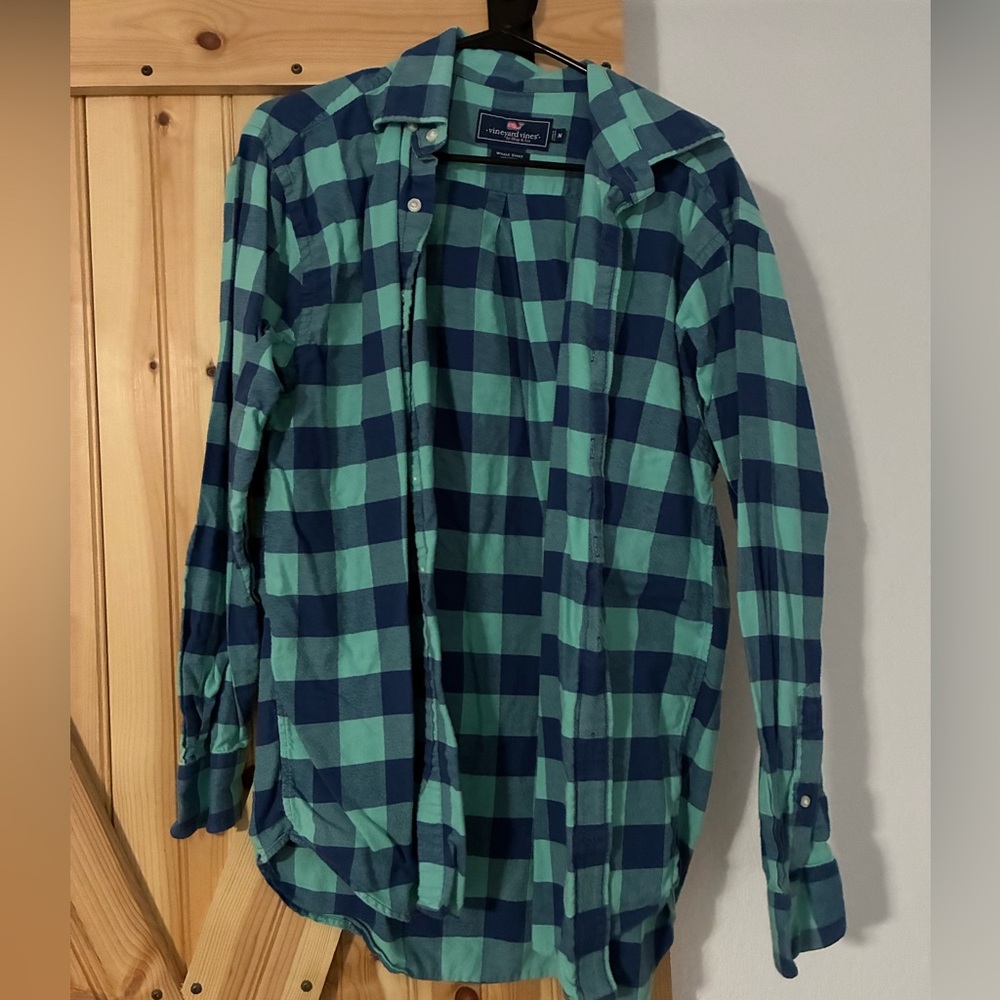 Vineyard Vines Green and Blue Plaid Casual Button Down Shirt